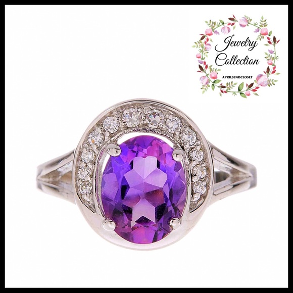 AMETHYST PURPLE STERLING SILVER CZ RING A2C - Picture 2 of 8